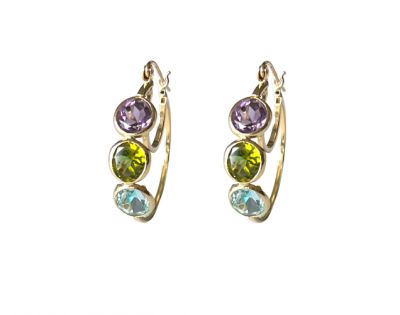Modern Amethyst Topaz and Peridot Earrings 