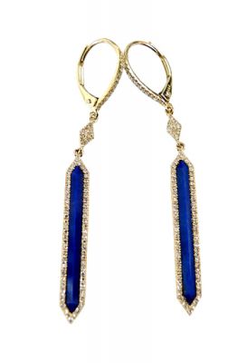 Modern Lapis and Diamond Drop Earrings