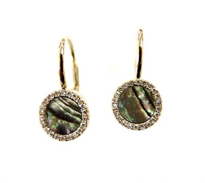 Modern Mother of Pearl and Diamond Drop Earrings