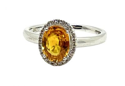 Modern Orange Sapphire and Diamond Ring