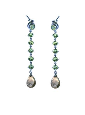 Modern Smoky Quartz and Peridot Drop Earrings