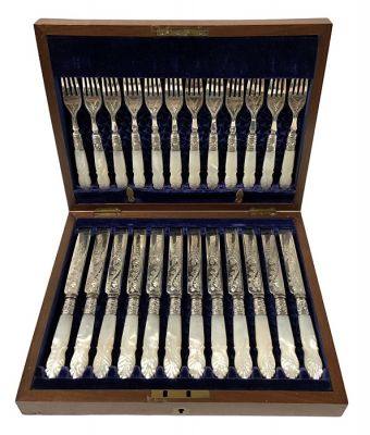 Mother Of Pearl Luncheon Set In Original Box