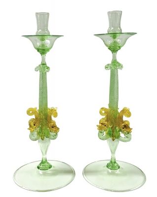 Murano Glass Dolphin Candlesticks 
