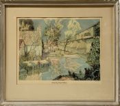 Nicholas Hornyansky Coloured Print of The Longest Covered Bridge In The World (Hartland New Brunswick)