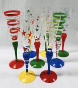 Orrefors Clown Pattern Hand Painted Champagne Flutes 