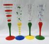 Orrefors Clown Pattern Hand Painted Champagne Flutes 