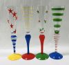 Orrefors Clown Pattern Hand Painted Champagne Flutes 