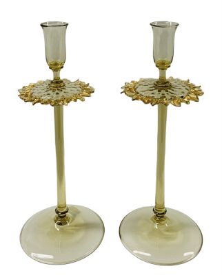 Pauly & c. Murano Glass Sunflower Candlesticks 