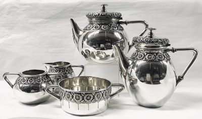Portuguese 833 Fine Silver Five Piece Tea Set