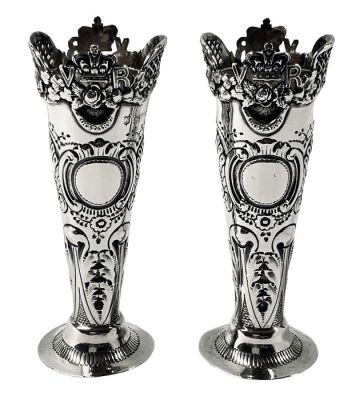 Queen Victoria 60th Jubilee Sterling Silver Bud Vases Dated 1897
