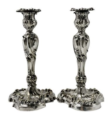 Rococo Inspired Silver Plate Candlesticks, circa 1890