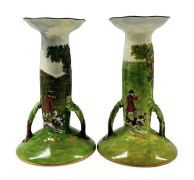 Royal Doulton Seriesware Fox Hunt Candlesticks 