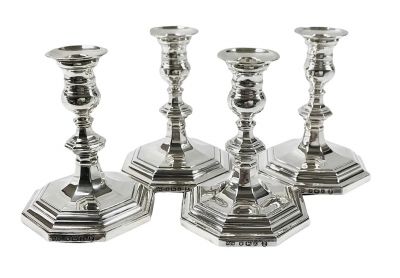 Set Of 4 Sterling Silver Candlesticks, circa 1952