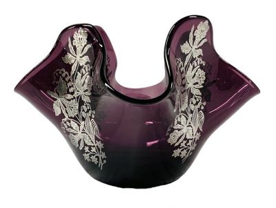 Silver Overlay Glass Bowl