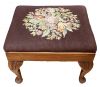 Solid Walnut Footstool With A Floral Needlepoint Cover, circa 1940s