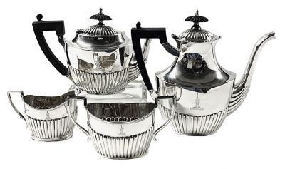 Sterling Silver Bachelor Tea Set With Fleming Family Crest