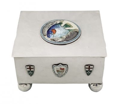 Sterling Silver Box With Enamelled Shields, Souvenir of Panama