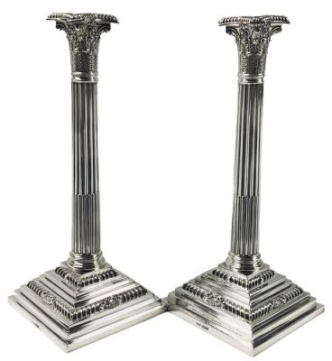 Sterling Silver Corinthian Column Candlesticks Dated 1900