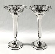 Sterling Silver Pierced Rim Trumpet Vases Dated 1912