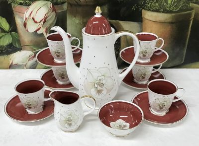 Susie Cooper Clematis Red Coffee Set 