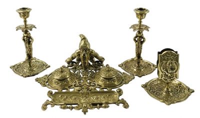 Victorian Brass Figural Gnome Desk Set