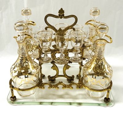 Victorian Bronze Dore & Gilded Glass Tantalus 