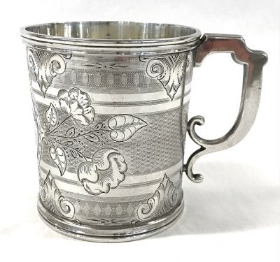 Victorian Coin Silver Christening Cup Dated 1865