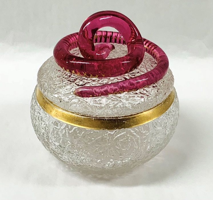 Victorian Crackle Glass / Cranberry Serpent Dresser Jar