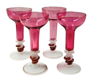 Victorian Cranberry & Opaline Glasses With Serpents