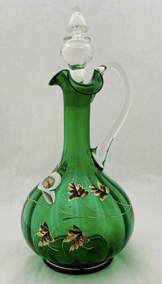 Victorian Enamelled Glass Claret Jug With Calla Lilies