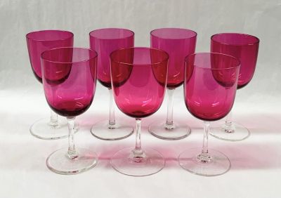 Victorian Hand Blown Cranberry Wine Glasses
