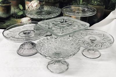 Victorian Pressed Glass Pedestal Cake Plates