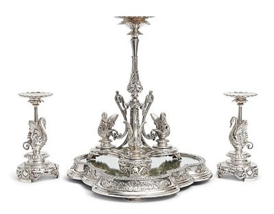Victorian Silver Plated Swan Motif 4 Piece Table Garniture, Elkington & Co. circa 1881-3