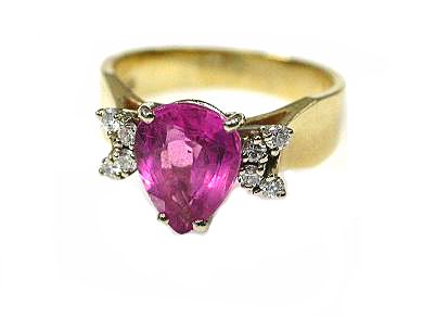Vintage Pink Pear Tourmaline and Diamond Ring
