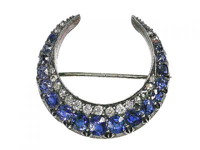 Vintage Sapphire and Diamond Crescent Brooch