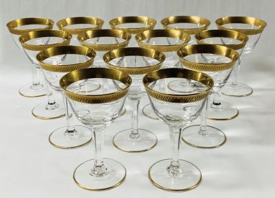 Vintage Acid Etched Gold Rimmed Cocktail Glasses