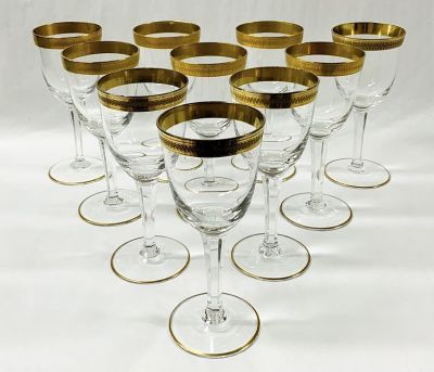 Vintage Acid Etched Gold Rimmed Wine Glasses