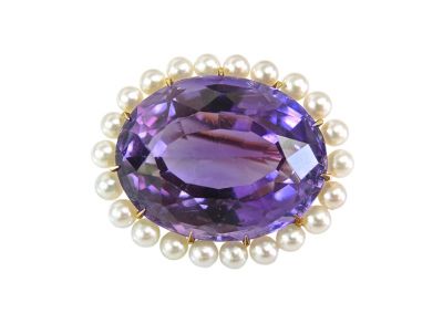 Vintage Amethyst and Pearl Brooch