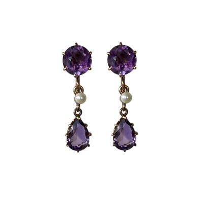 Vintage Amethyst and Pearl Drop Earrings