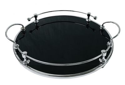 Vintage Art Deco Inspired Black Glass Cocktail Tray, circa 1960