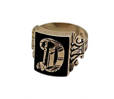 Vintage Black Onyx Initial Ring