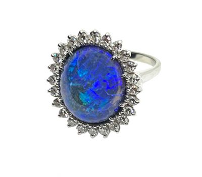 Vintage Black Opal and Diamond Ring