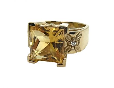 Vintage Citrine and Diamond Ring