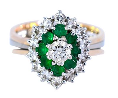 Vintage .88ct Diamond and Emerald Engagement Ring in 14-18kt Yellow and White Gold
