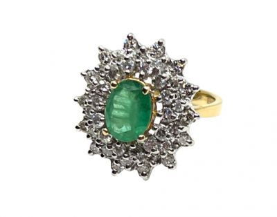 Vintage Emerald and Diamond Cluster Ring