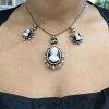 Vintage Hardstone Cameo and Seed Pearl Necklace and Foxtail Chain