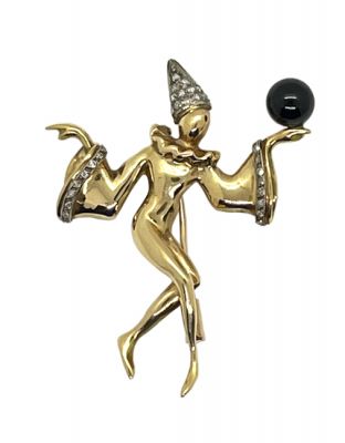 Vintage Onyx and Diamond Whimsical Performer Brooch