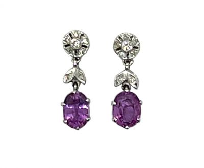 Vintage Pink Sapphire and Diamond Drop Earrings