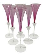 Vintage Rosenthal Crystal Versace “Medusa Lumiere” Champagne Flutes In Cranberry