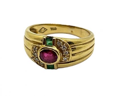 Vintage Ruby Emerald and Diamond Ring